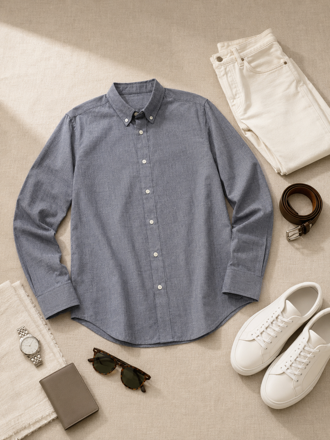Men Melange Grey Oxford Shirt