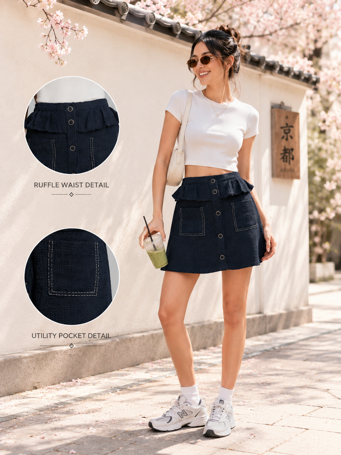 Women Blue Peplum Short Skirt