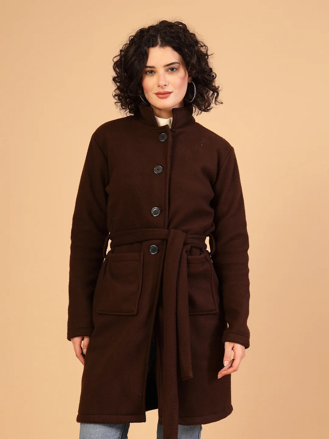 Women Dark Brown Polar Fleece Overcoat
