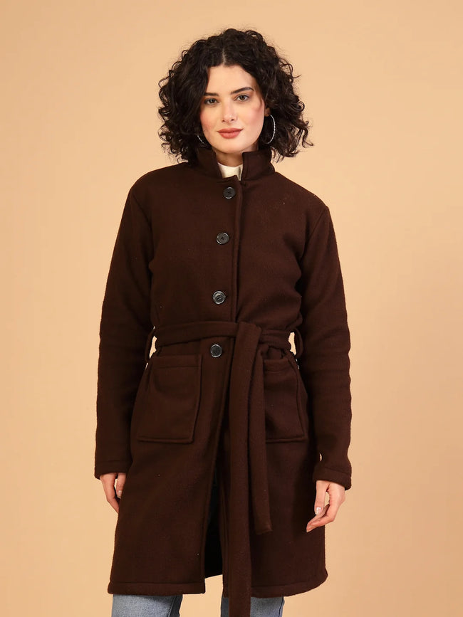 Women Dark Brown Polar Fleece Overcoat