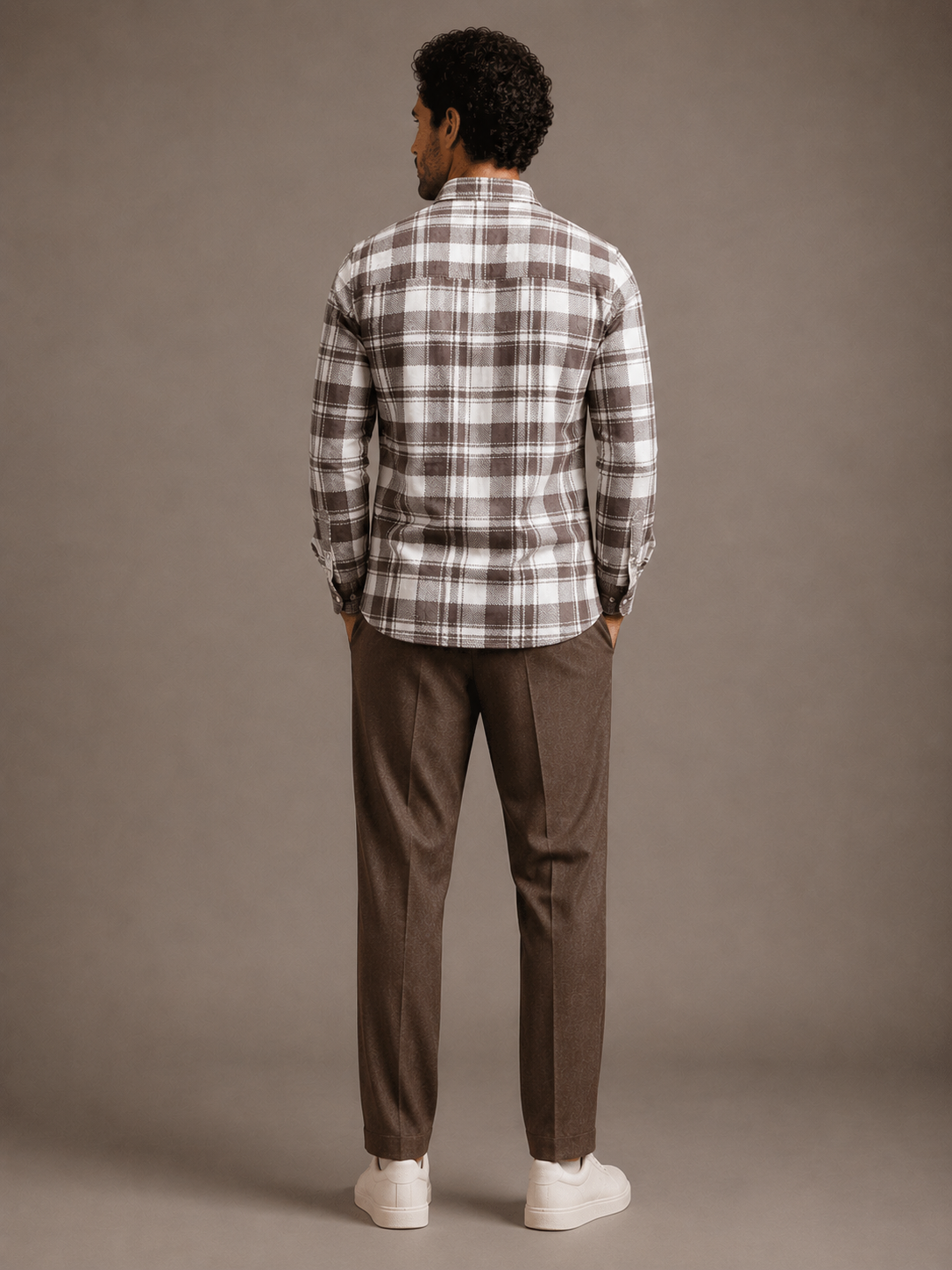 Men Brown Urban Plaid Shirt