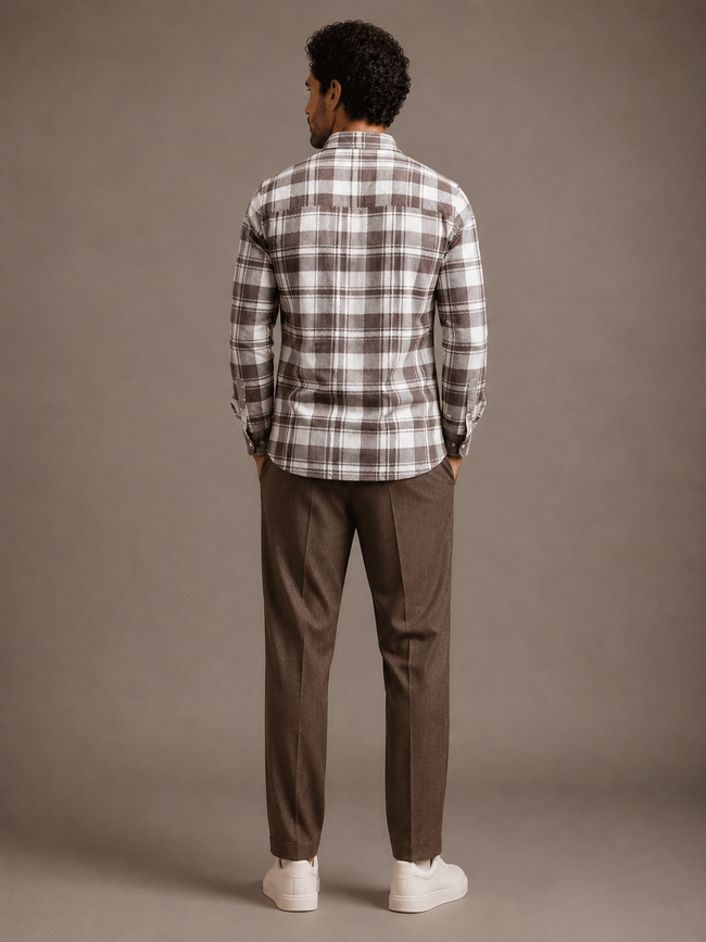 Men Brown Urban Plaid Shirt