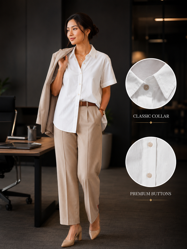 Women White Cotton Boxy Fit Shirt