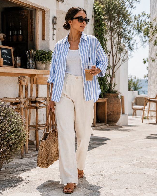 Women Blue Stripe Boxy Shirt
