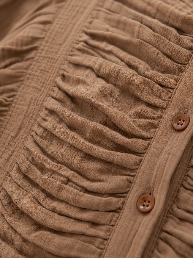 Women Brown Ruffle Front Peplum Top