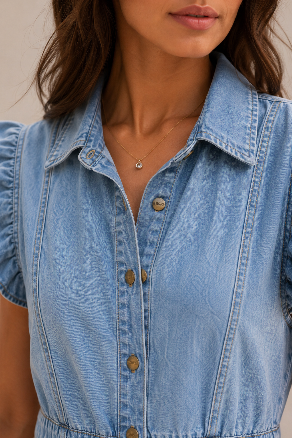Women Denim Tiered Shirt Dress