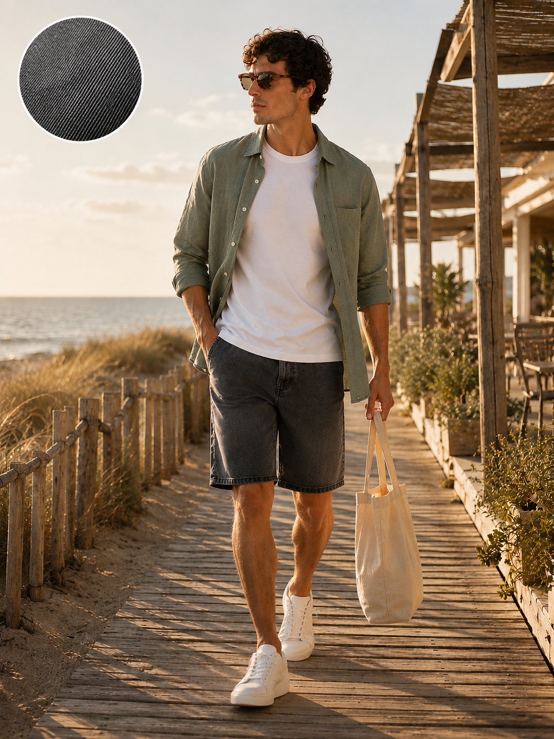 Men Black Washed Denim Shorts
