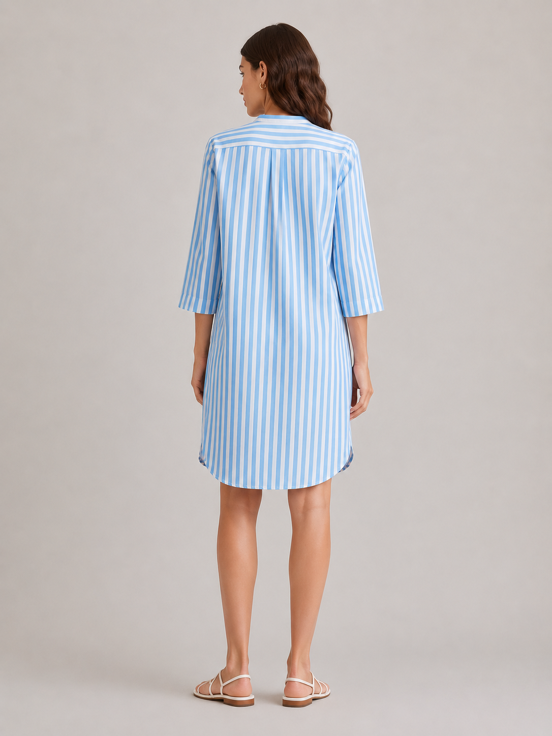 Women Sky Blue Vertical Stripe Shirt Dress