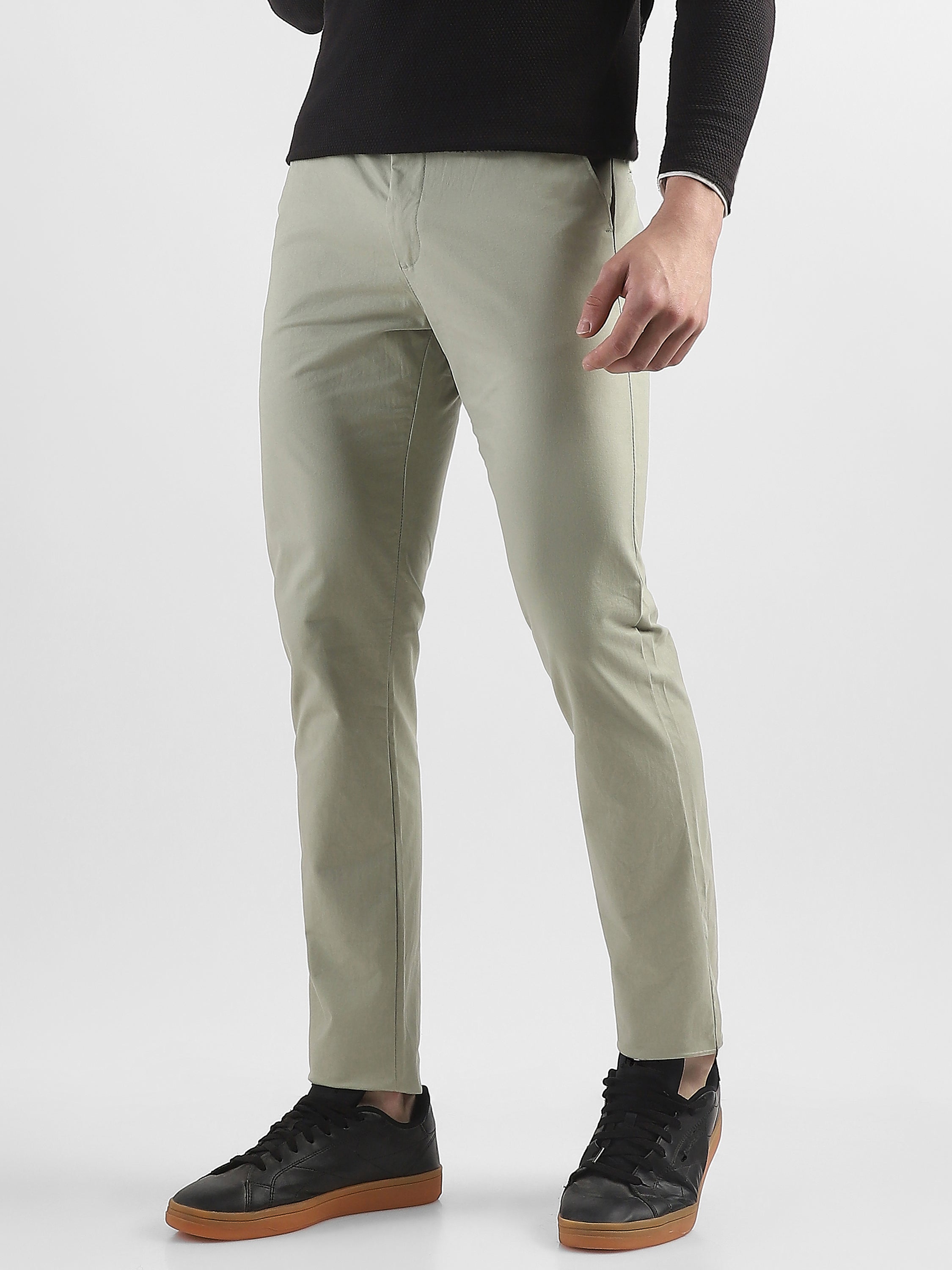 Men Pistacho Green Slim Fit Mid Rise Formal Trouser