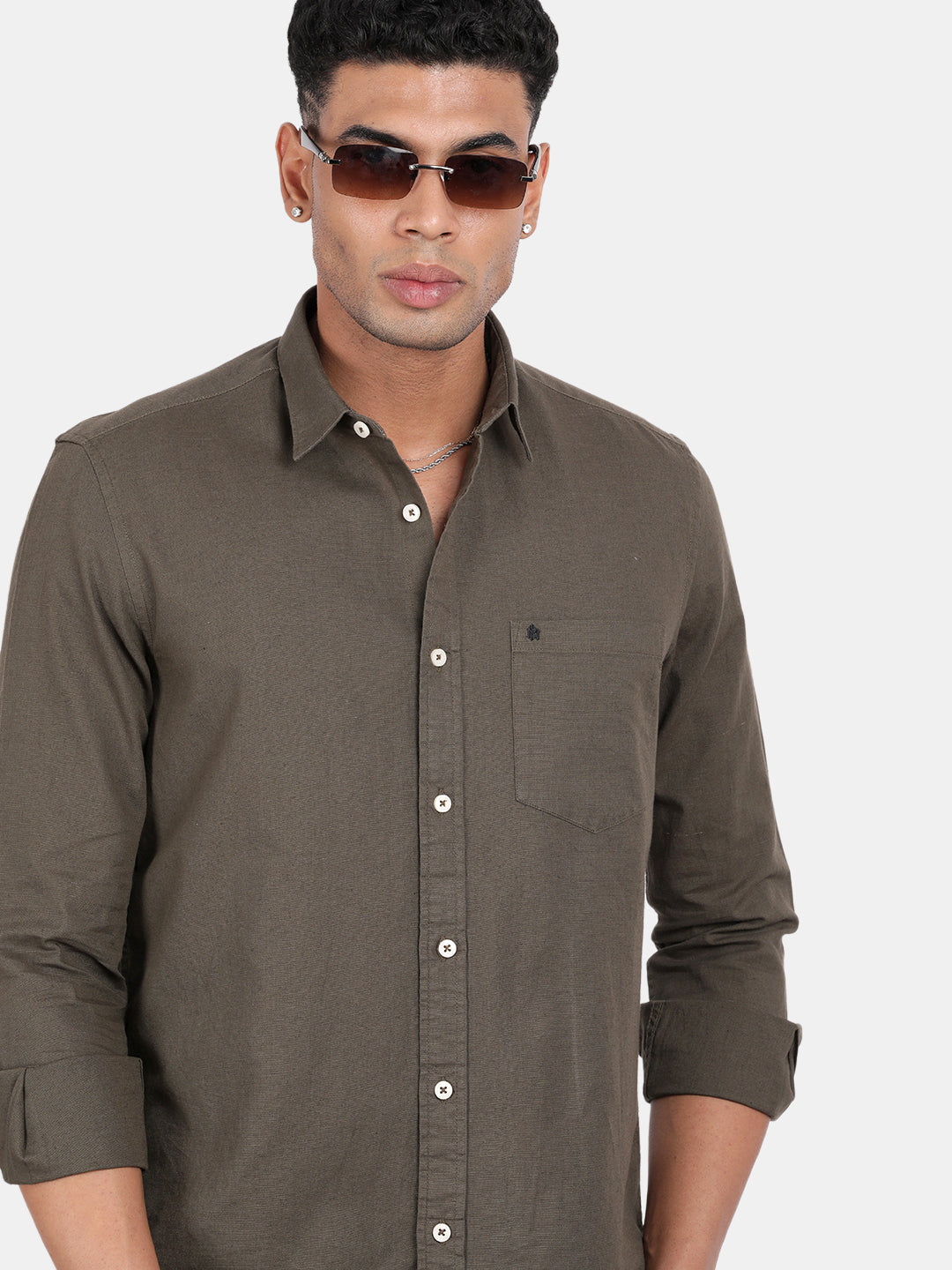 Men Green Slim Fit Spread Collar Full Sleeve Casual Shirt