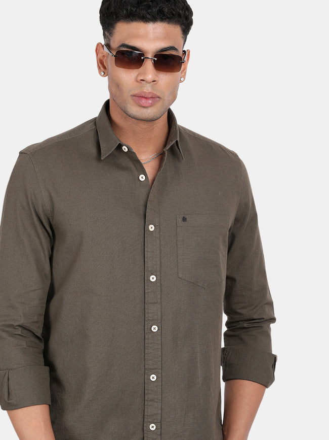Men Green Slim Fit Spread Collar Full Sleeve Casual Shirt