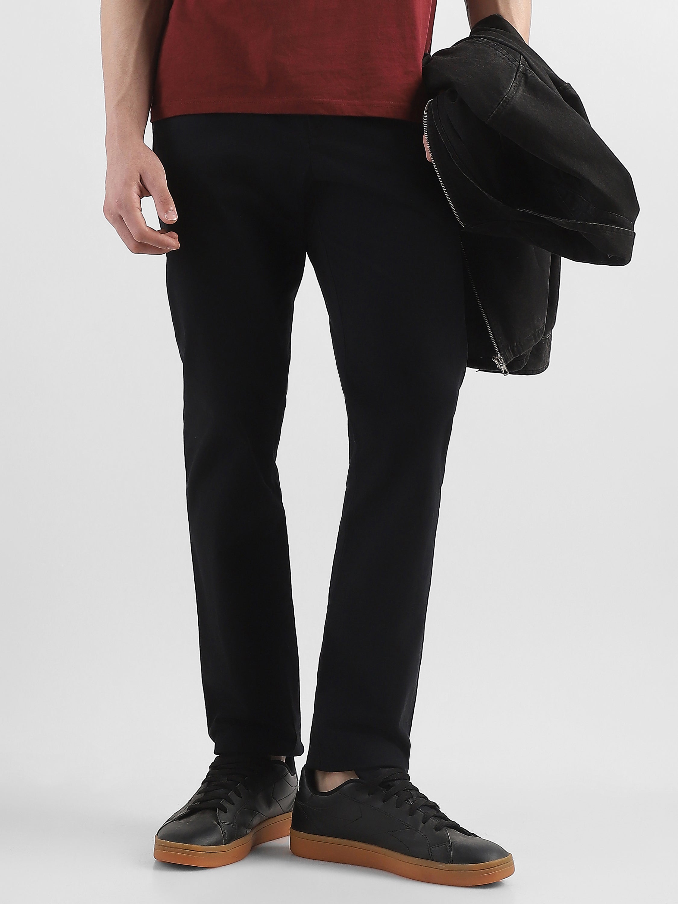 Men Black Mid Rise Formal Trousers