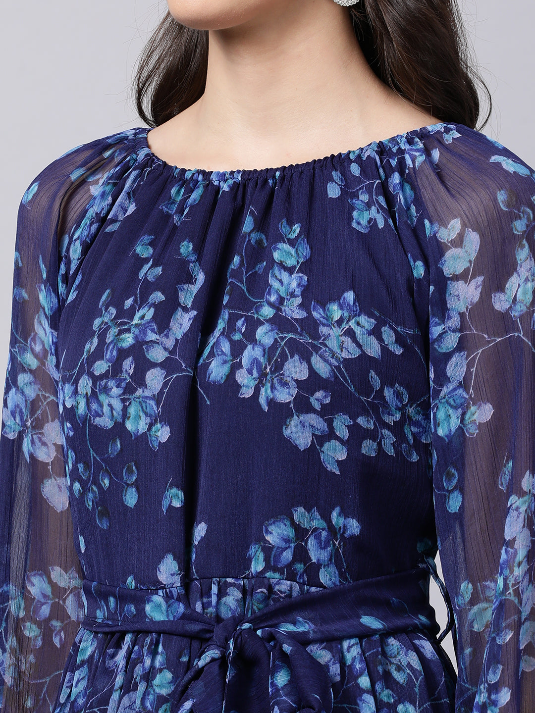 Women Bloom Navy Chiffon Dress