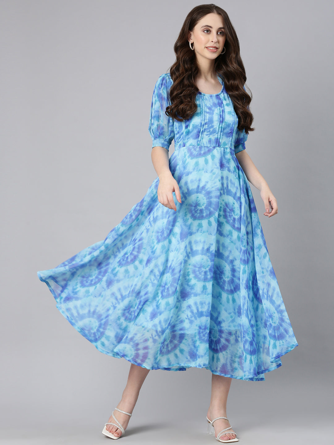 Women Blue Floral Chiffon Dress