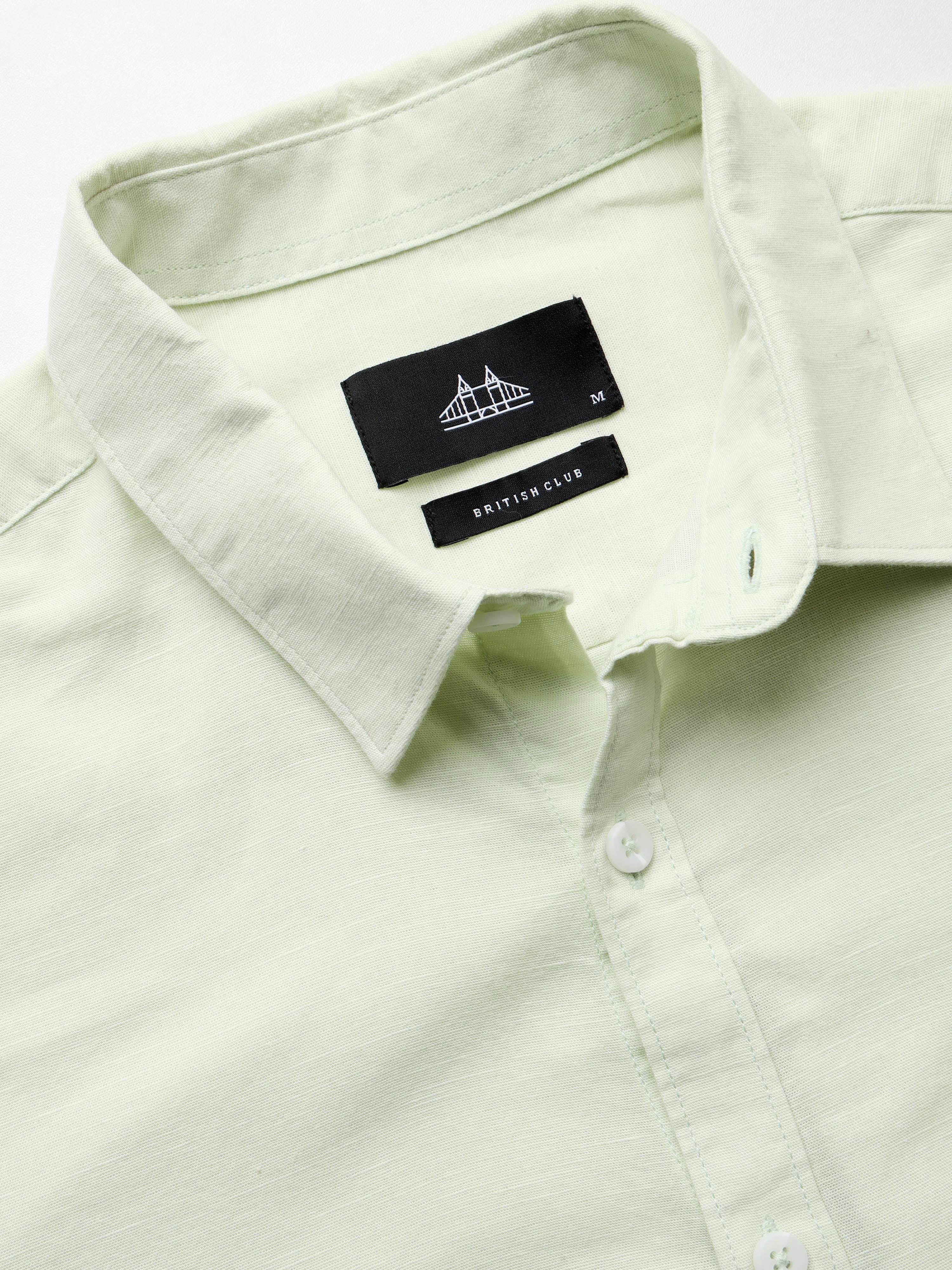 Men Green Slub Solid Shirt