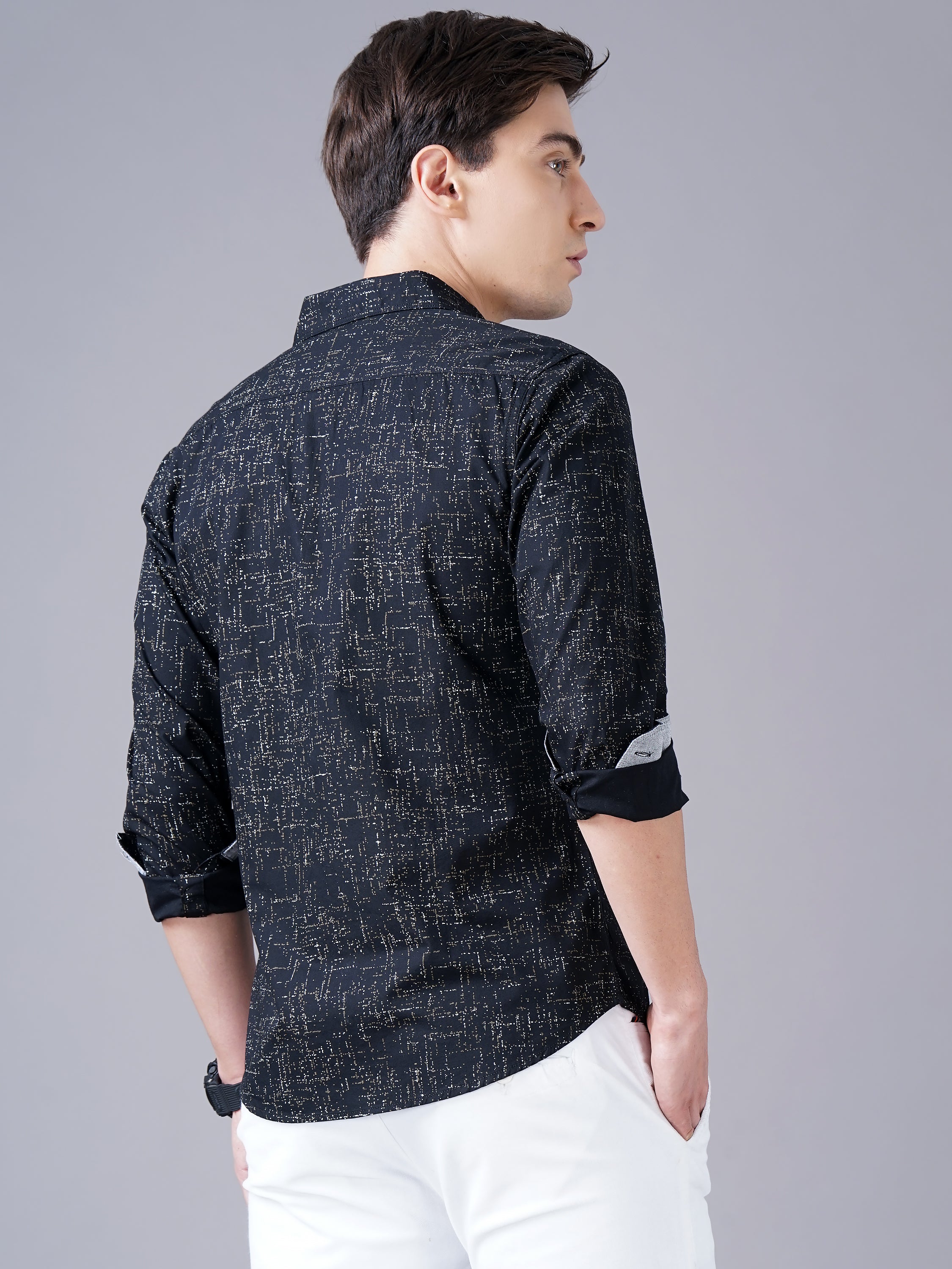 Men Black Cotton Slim Shirt