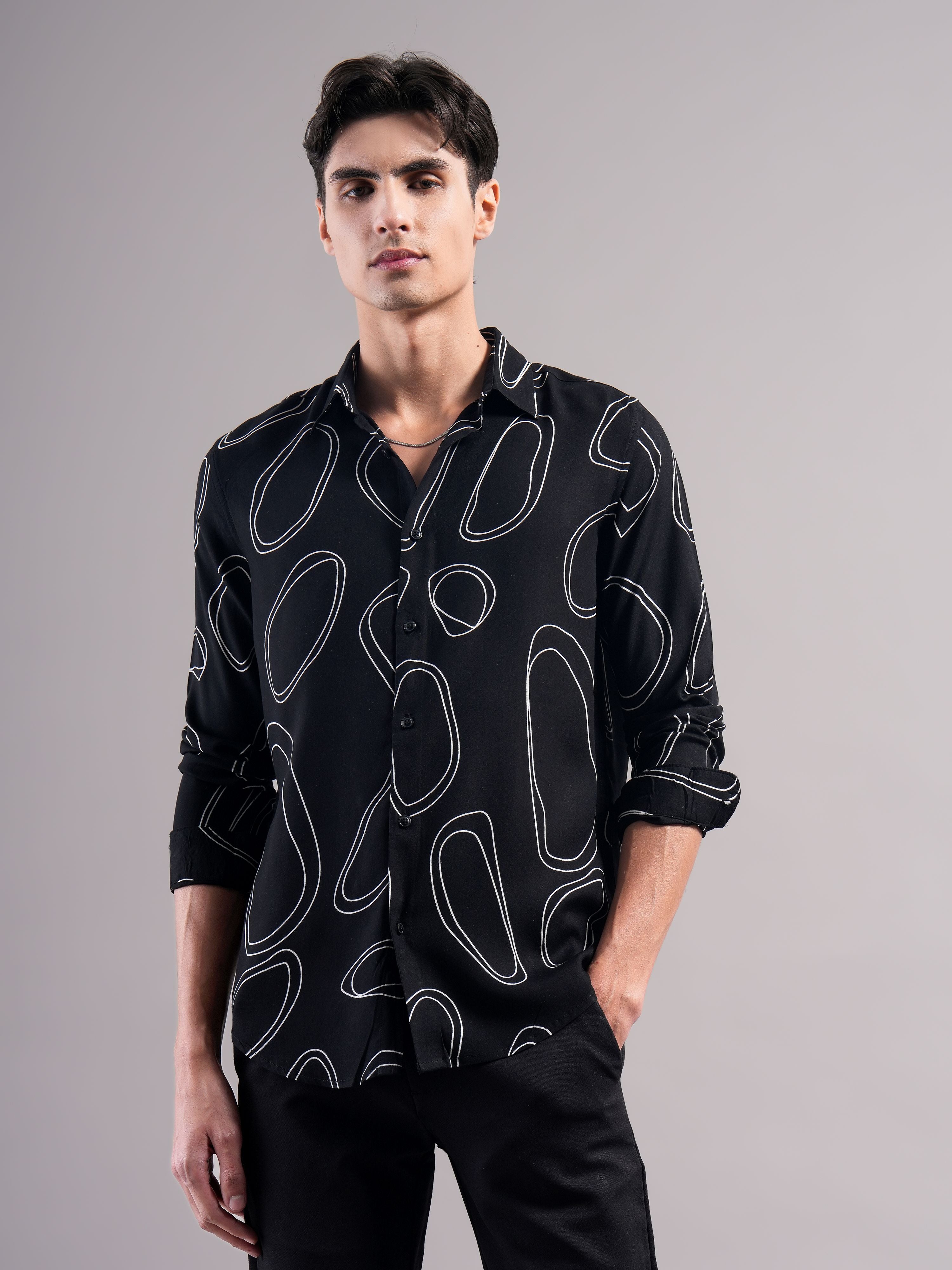 Men Black Printed Casual Shirt