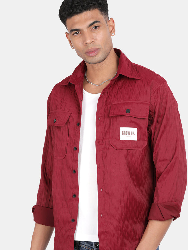 Men Maroon Slim Fit Spread Collar Full Sleeve Casual Shirt