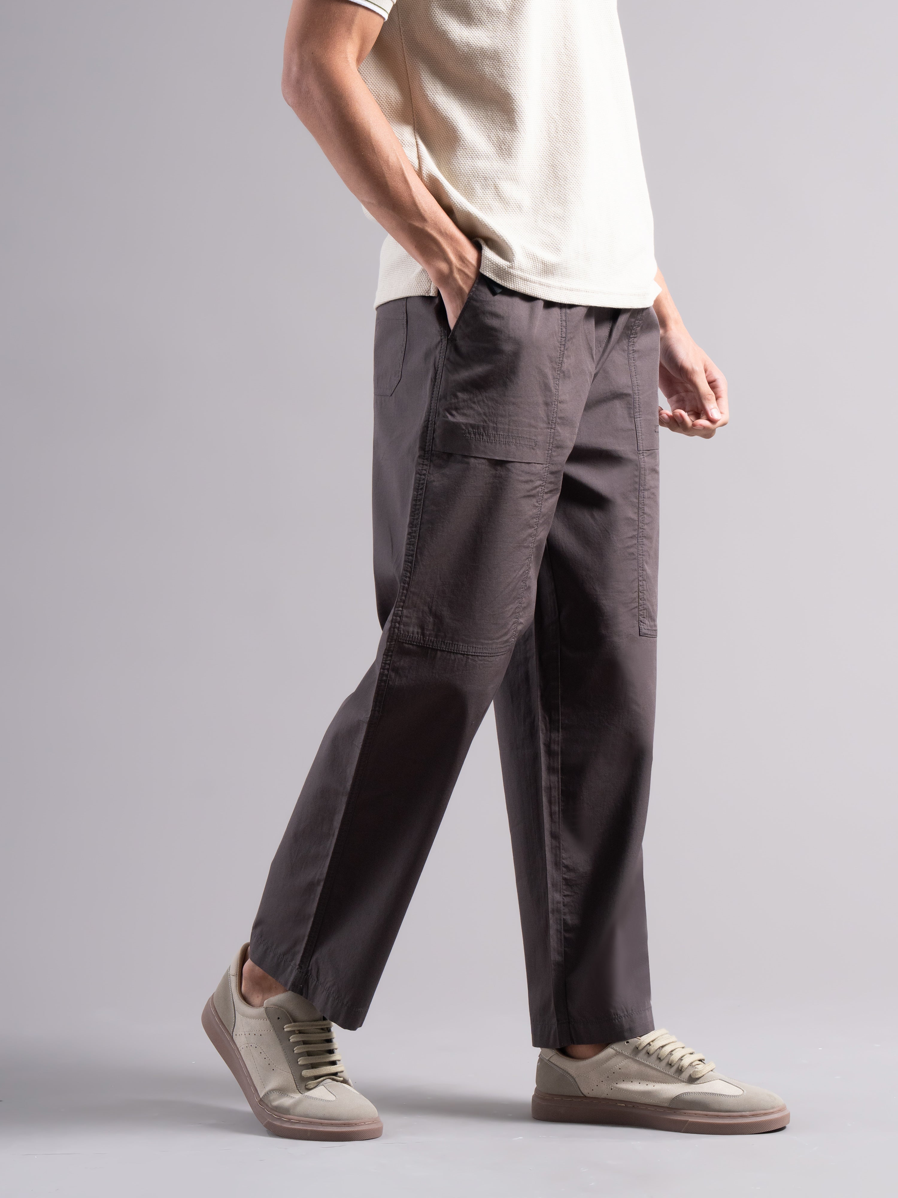 Men Grey Buckle Waist Trousers