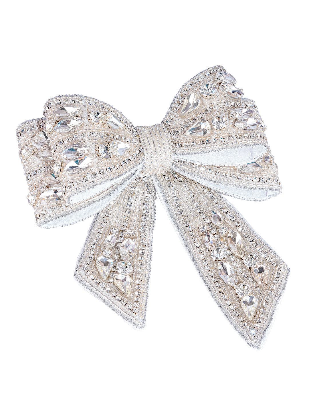 Silver Embellished Crystal Hair Bow Barrette Clip