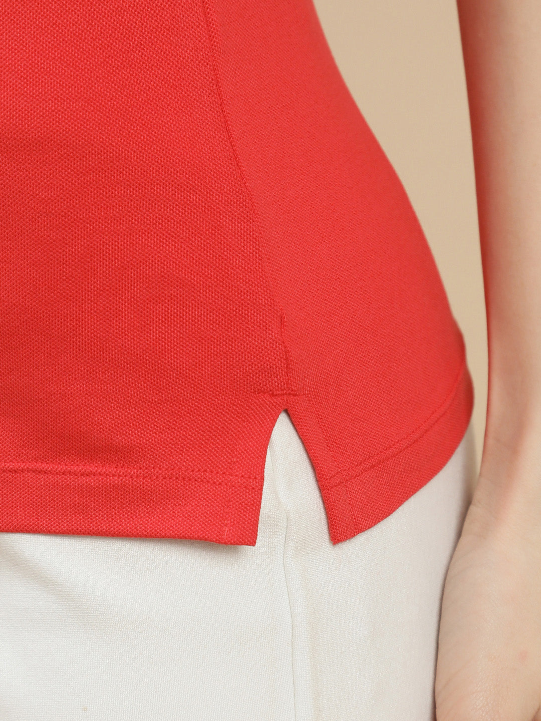 Women Red Polo Top