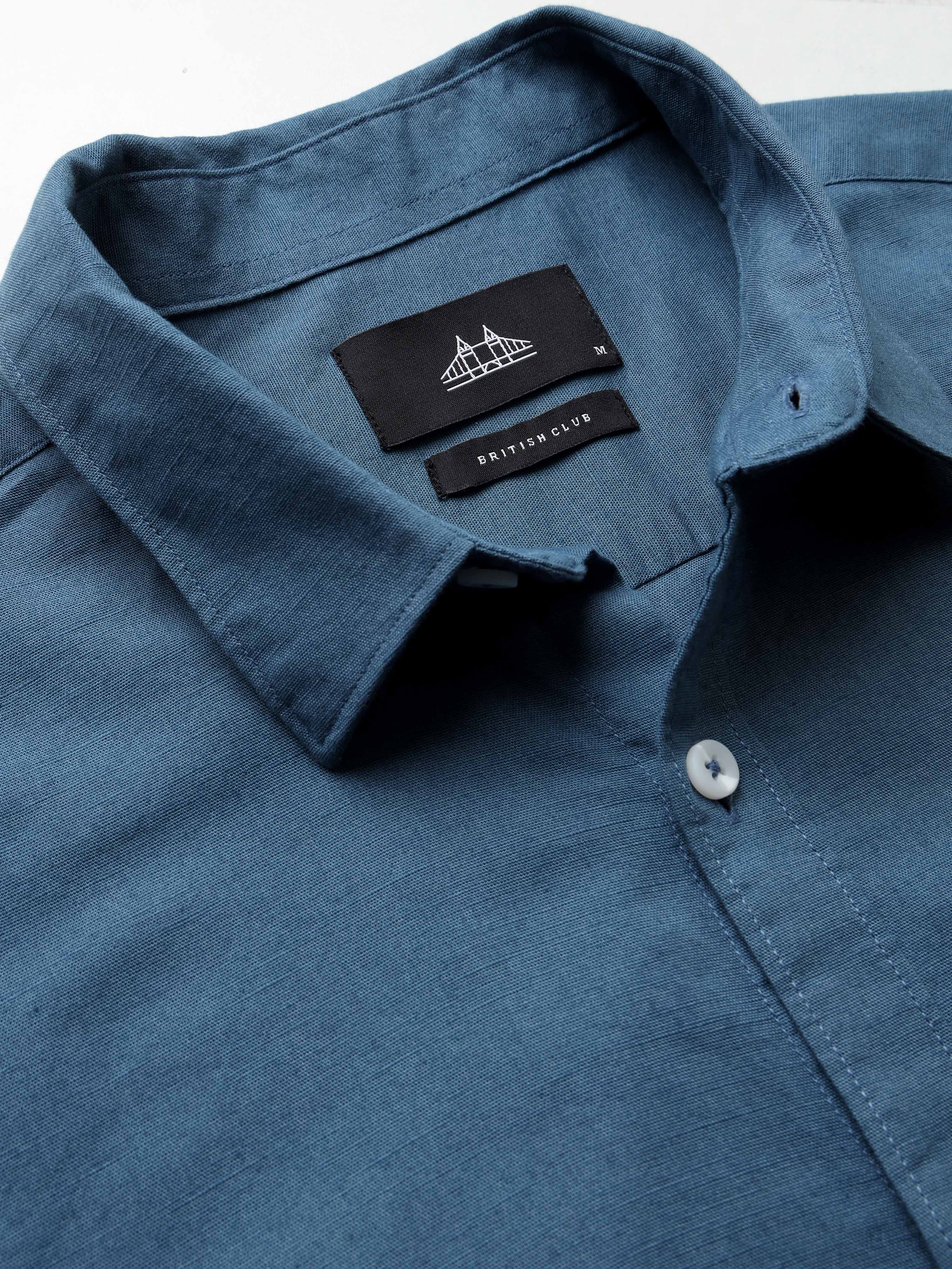 Men Blue Slub Solid Shirt