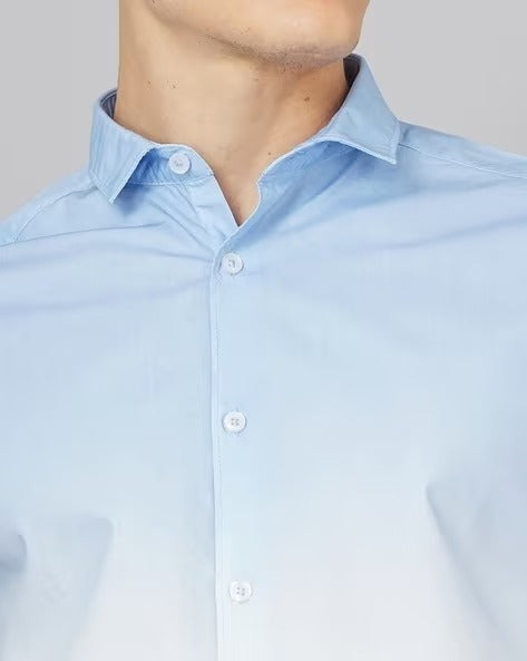 Men Blue Ombre Dyed Shirt
