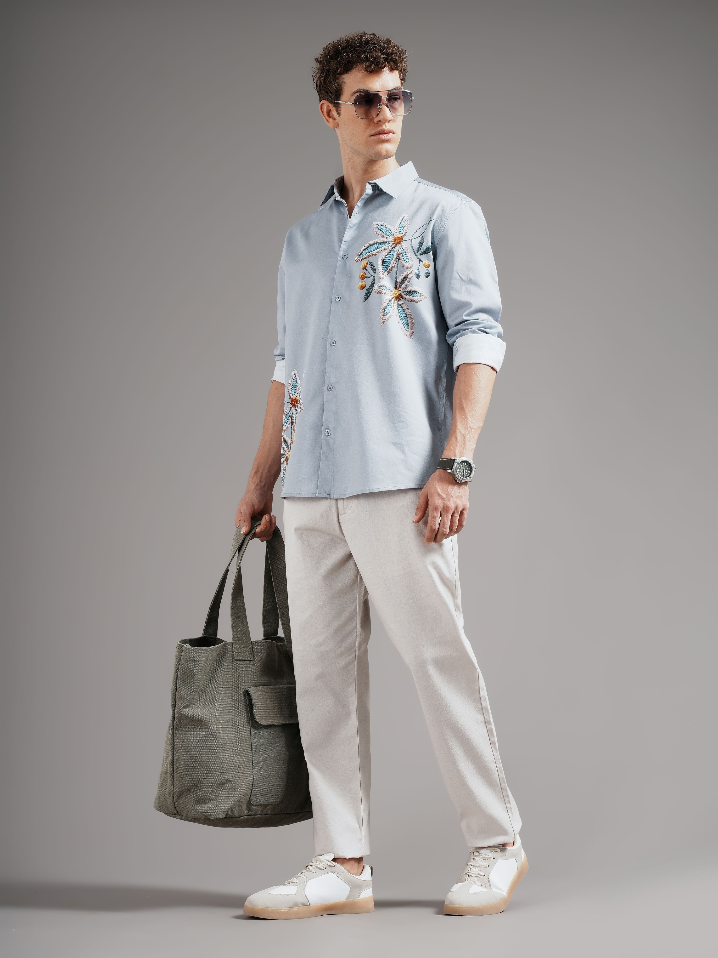 Men Grey Casual Printed Shirt