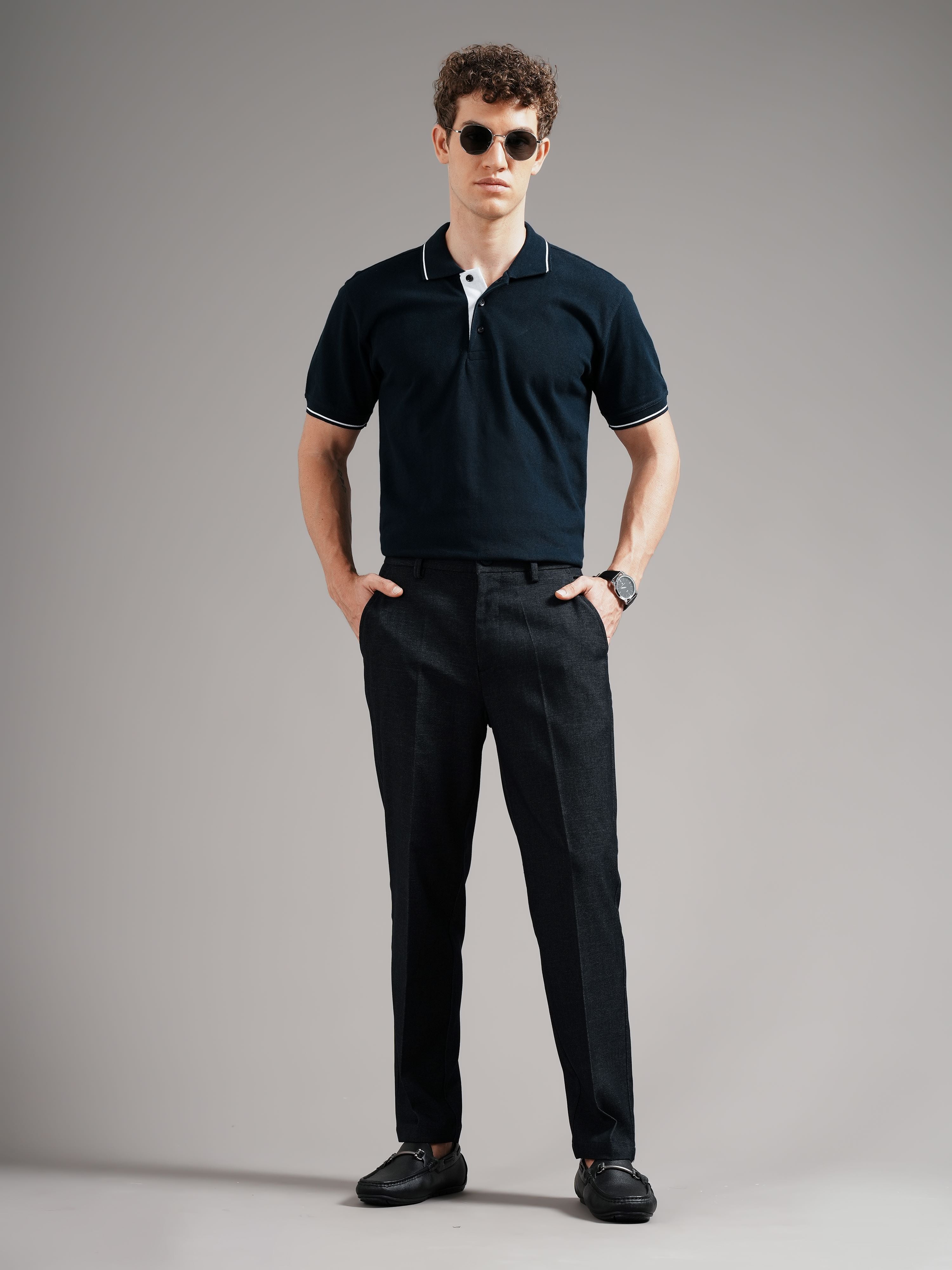 Men Navy Straight Fit Trousers