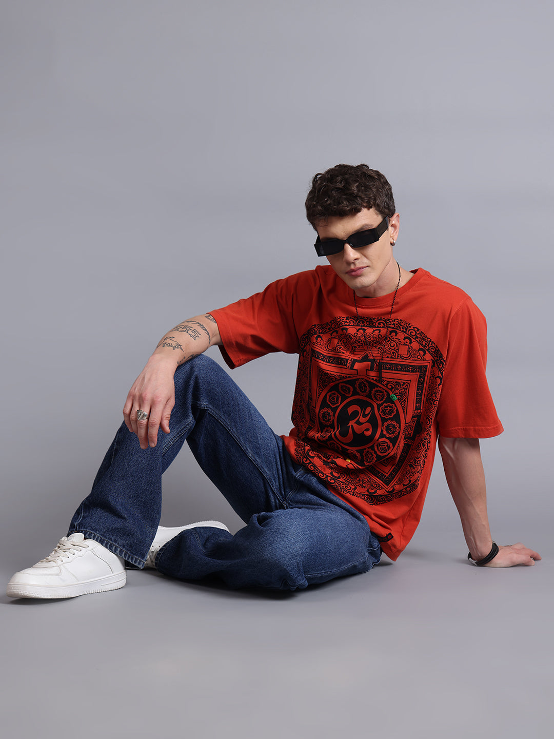 Men Rust Cotton Oversized T-Shirt