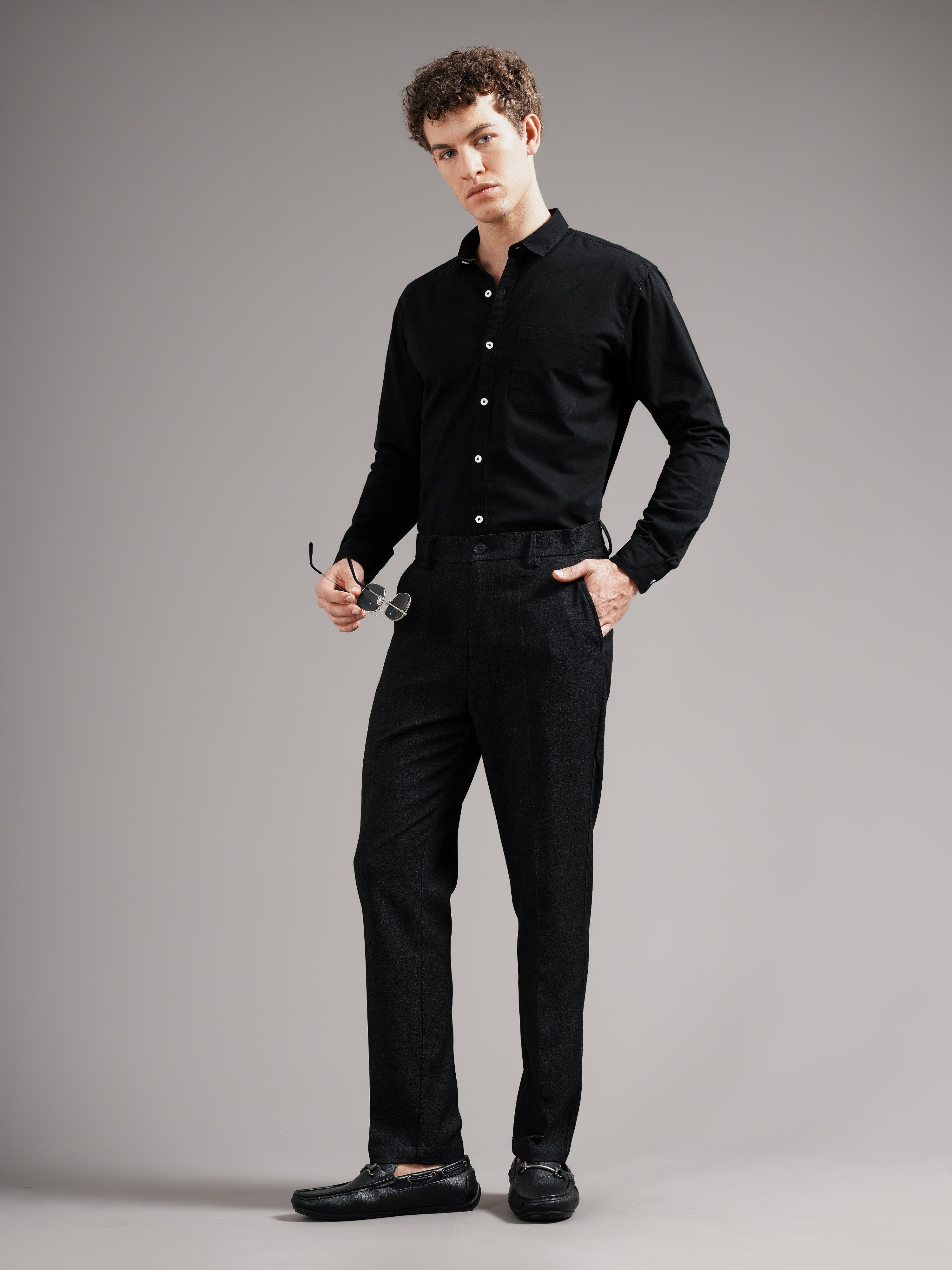 Men Black Straight Fit Trousers