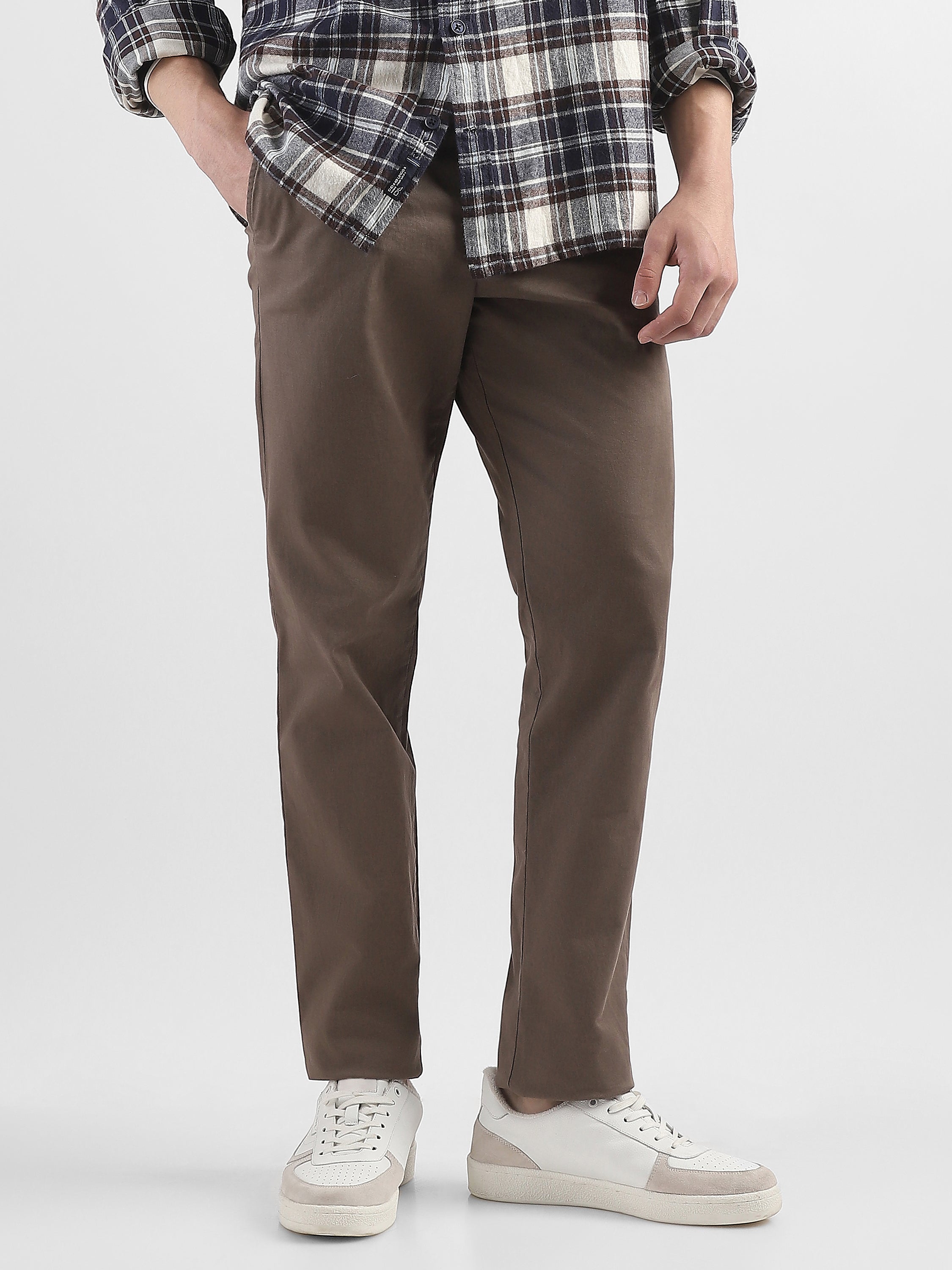 Men Brown Mid Rise Formal Trousers