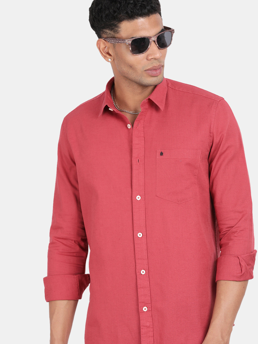 Men Red Slim Fit Spread Collar Full Sleeve Casual Shirt