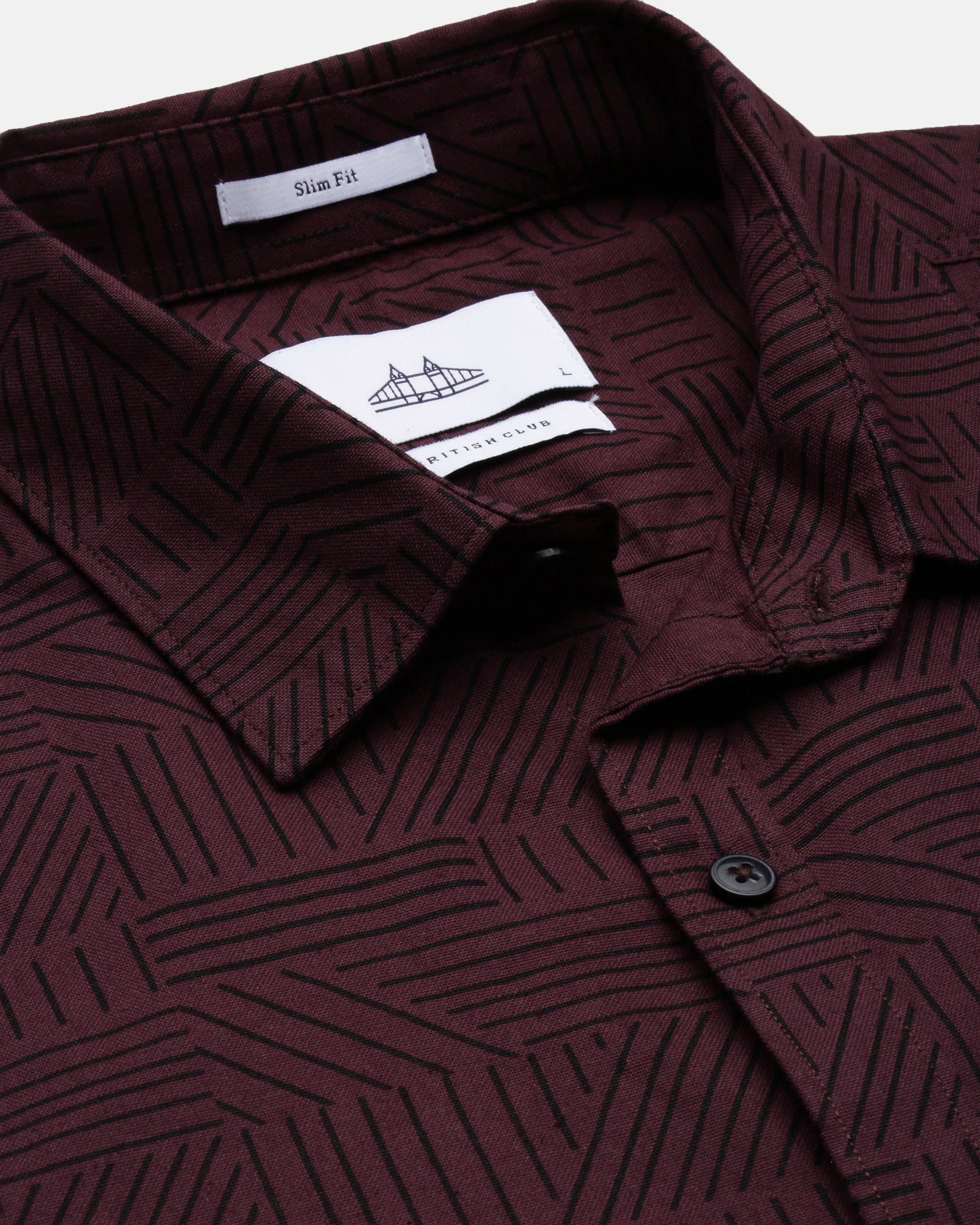 Men Burgundy Cotton Slim Shirt