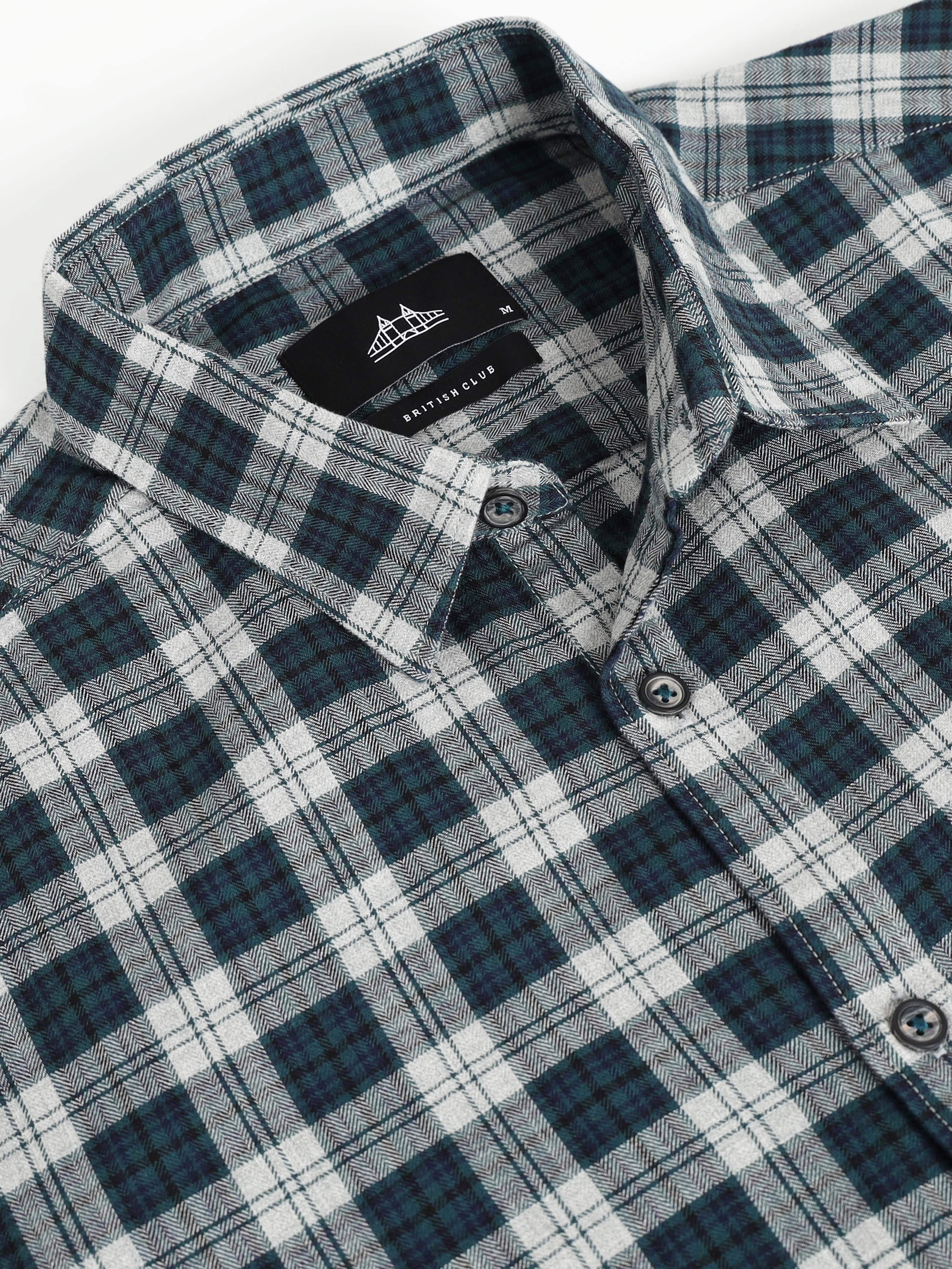 Men Teal Checked Shirt