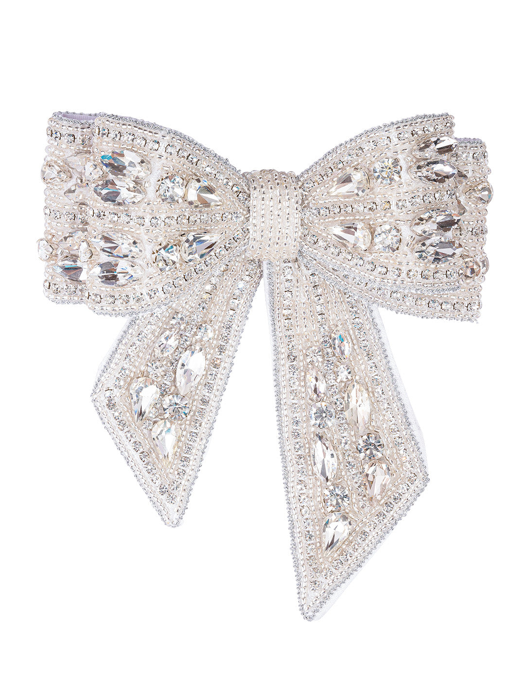 Silver Embellished Crystal Hair Bow Barrette Clip