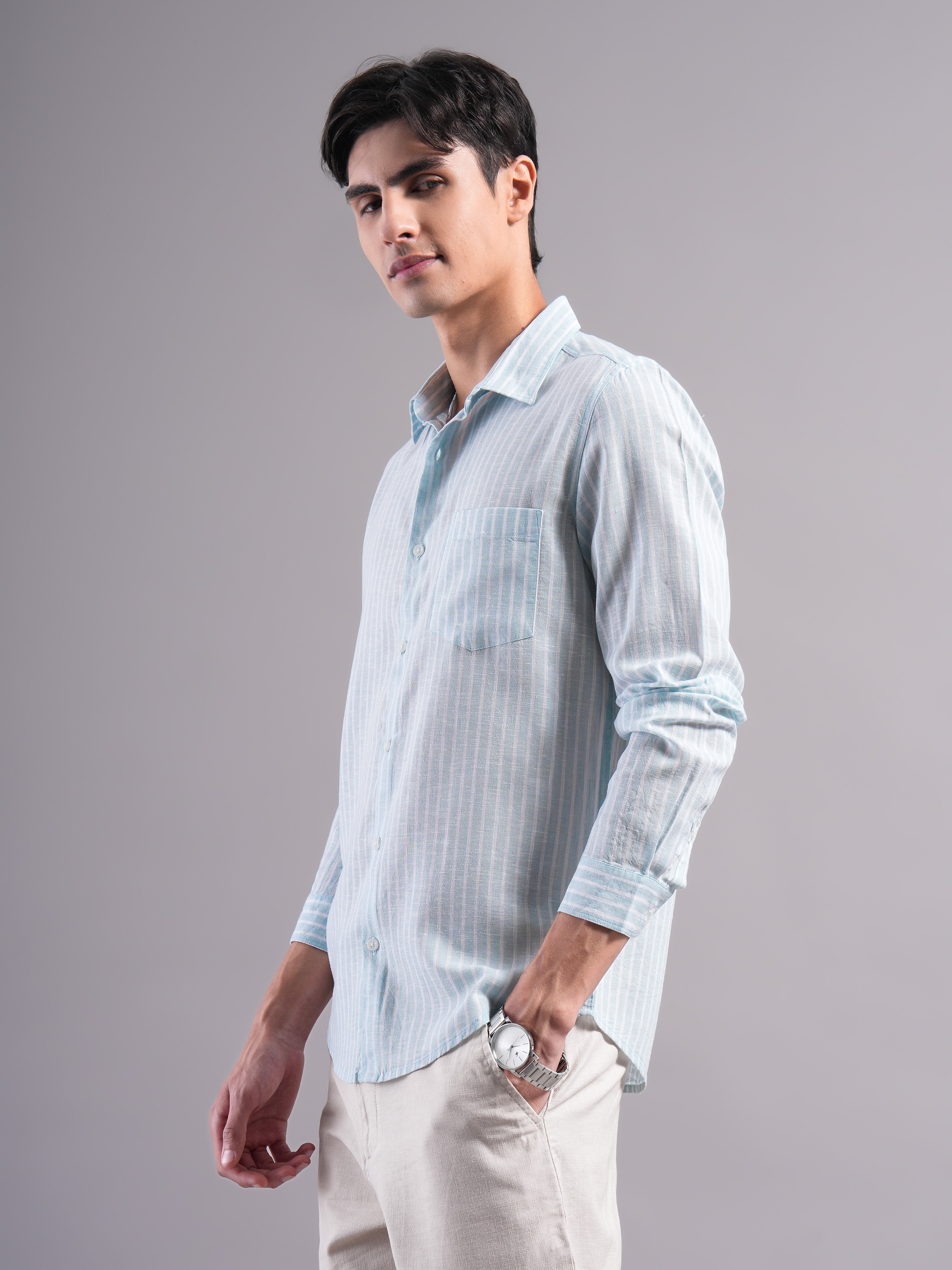 Men Lyocell Striped Shirts