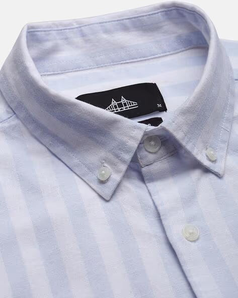 Men Blue Striped Shirt