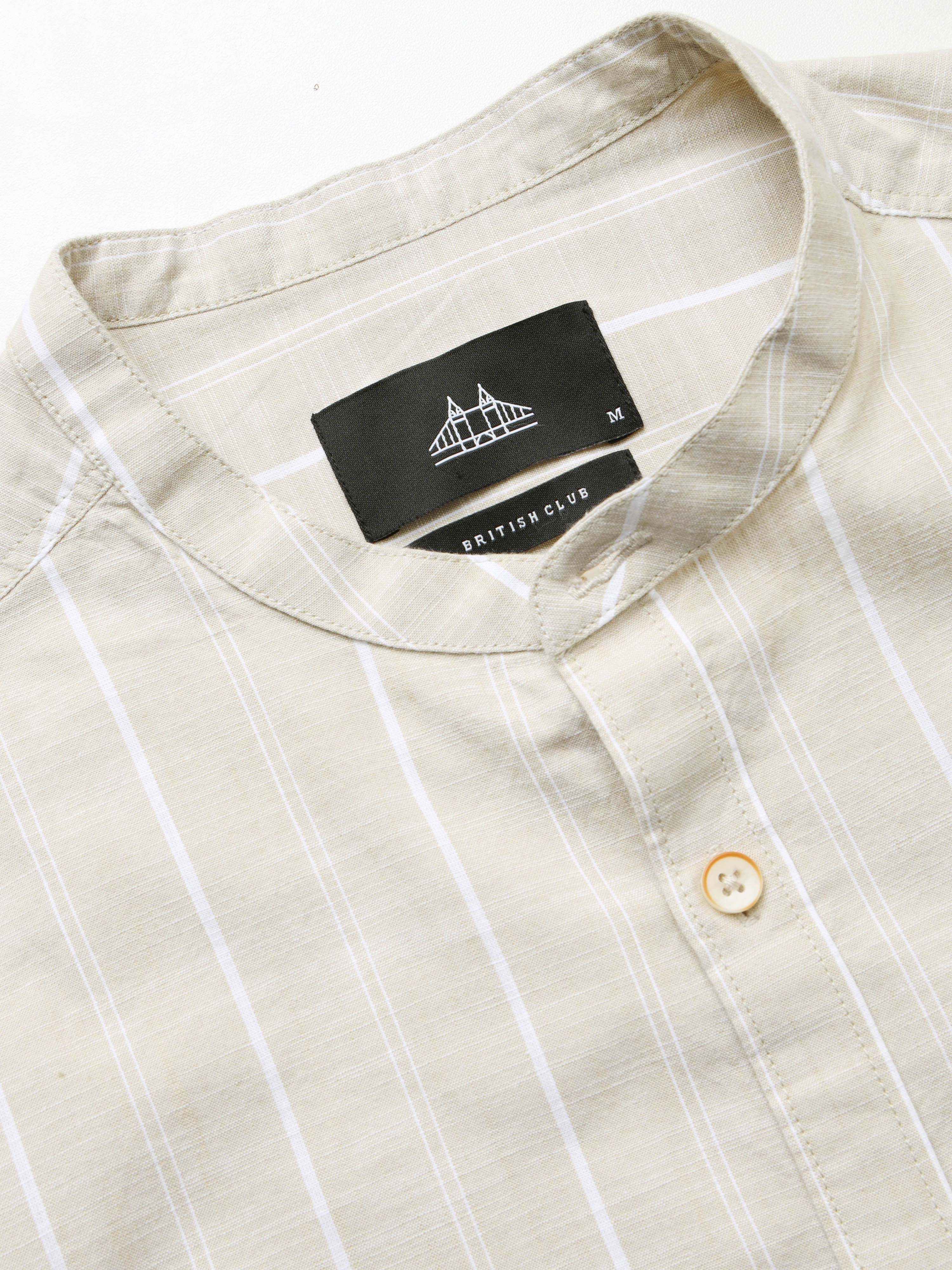 Men Beige Striped Cotton Shirt