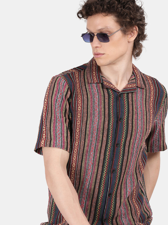 Men Pink Slim Fit Spread Collar Half Sleeve Casual Shirt