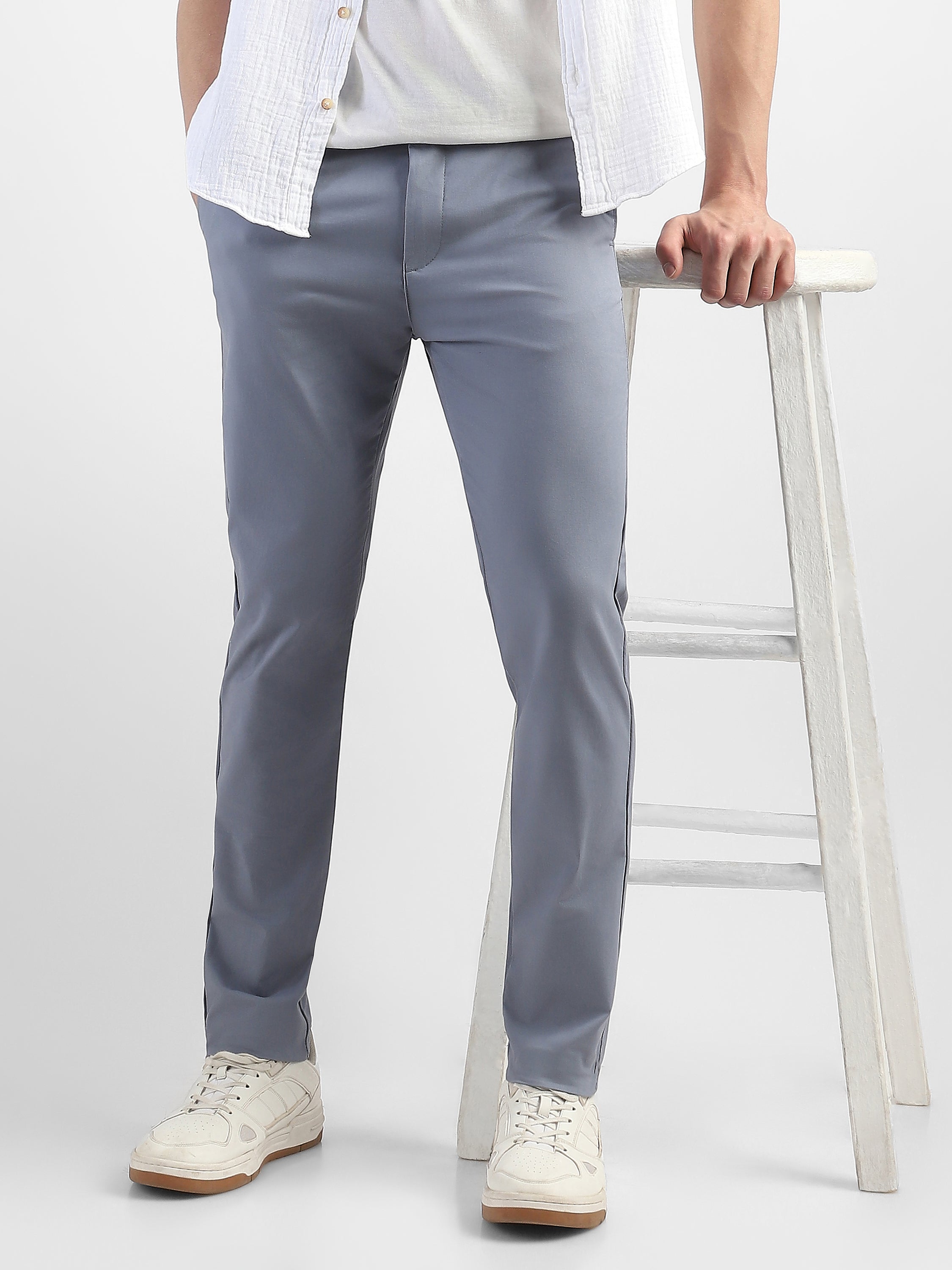 Men Blue Slim Fit Mid Rise Formal Trouser