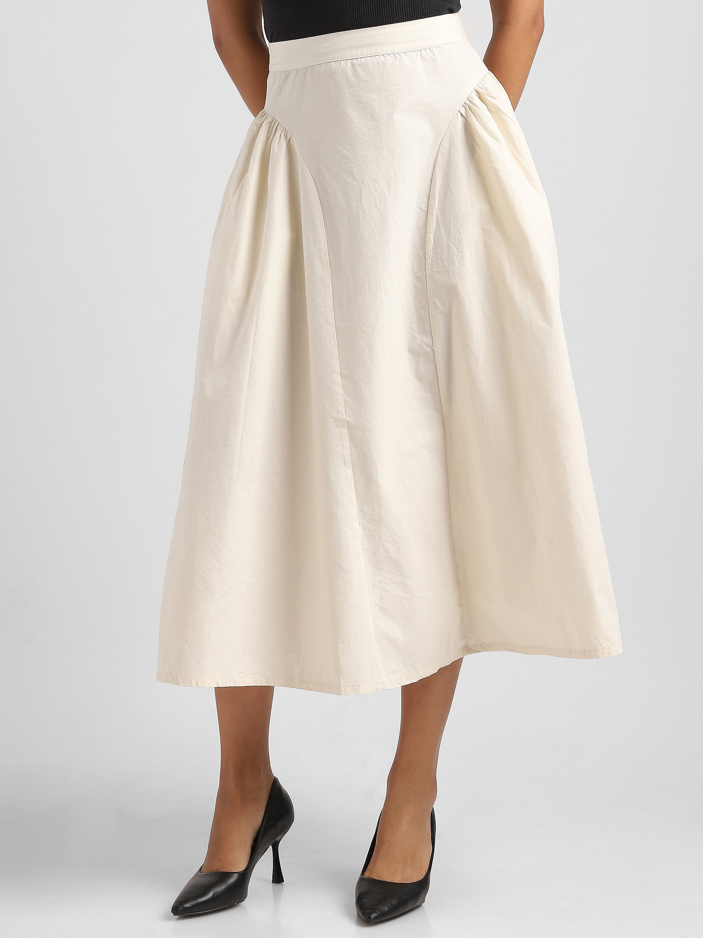 Women White Flared Maxi Skirt