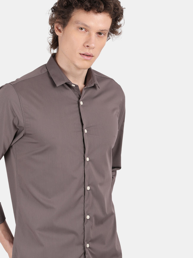 Men Grey Slim Fit Spread Collar Full Sleeve Casual Shirt