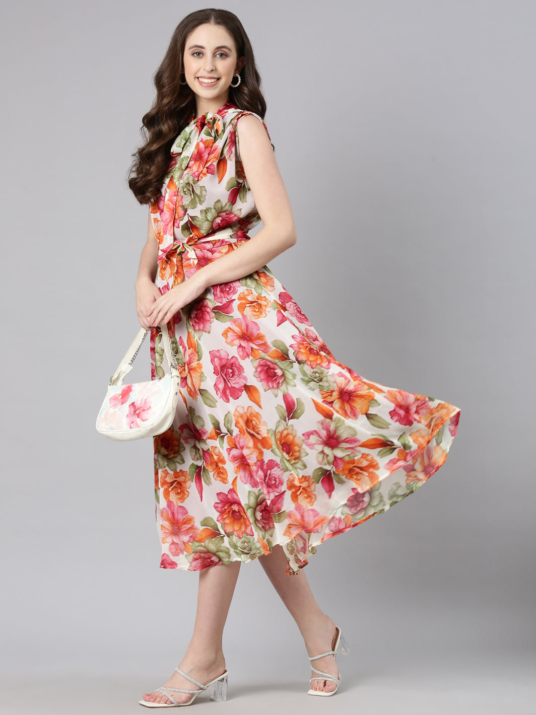 Women Floral Woven Maxi Chiffon Dress