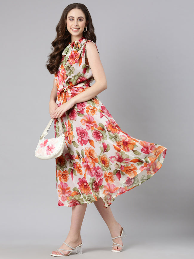 Women Floral Woven Maxi Chiffon Dress