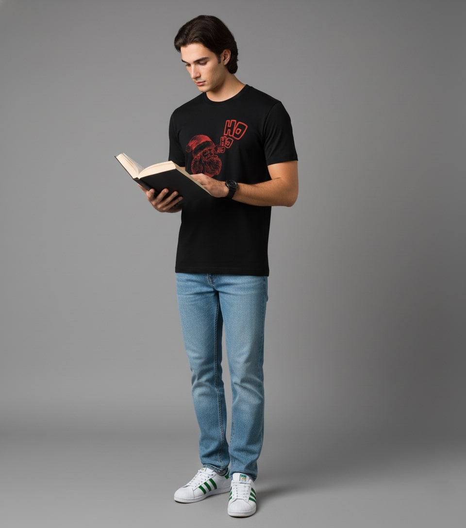 Men Printed Black Cotton Tshirt