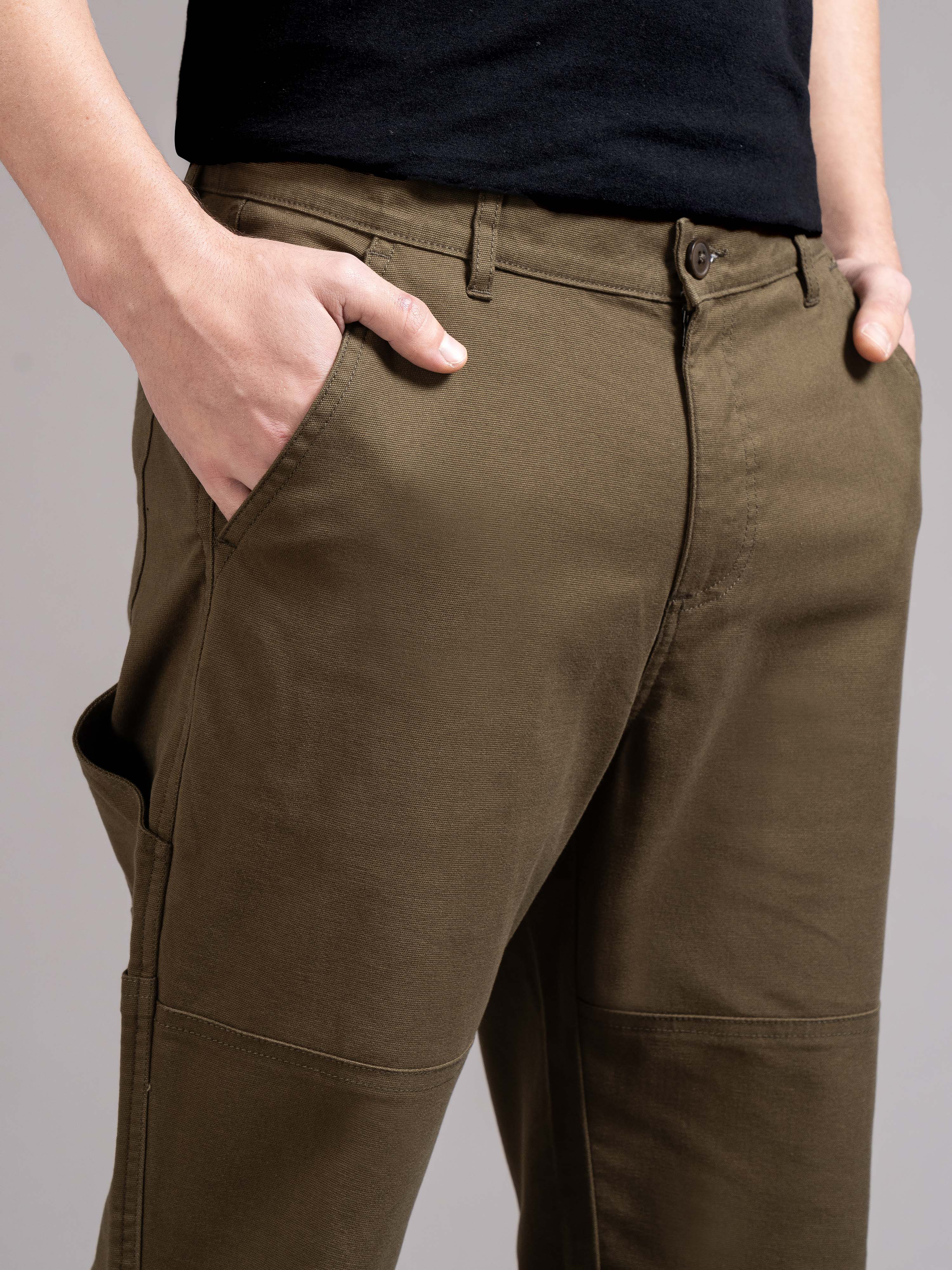 Men Olive Straight Fit Cargo Trouser