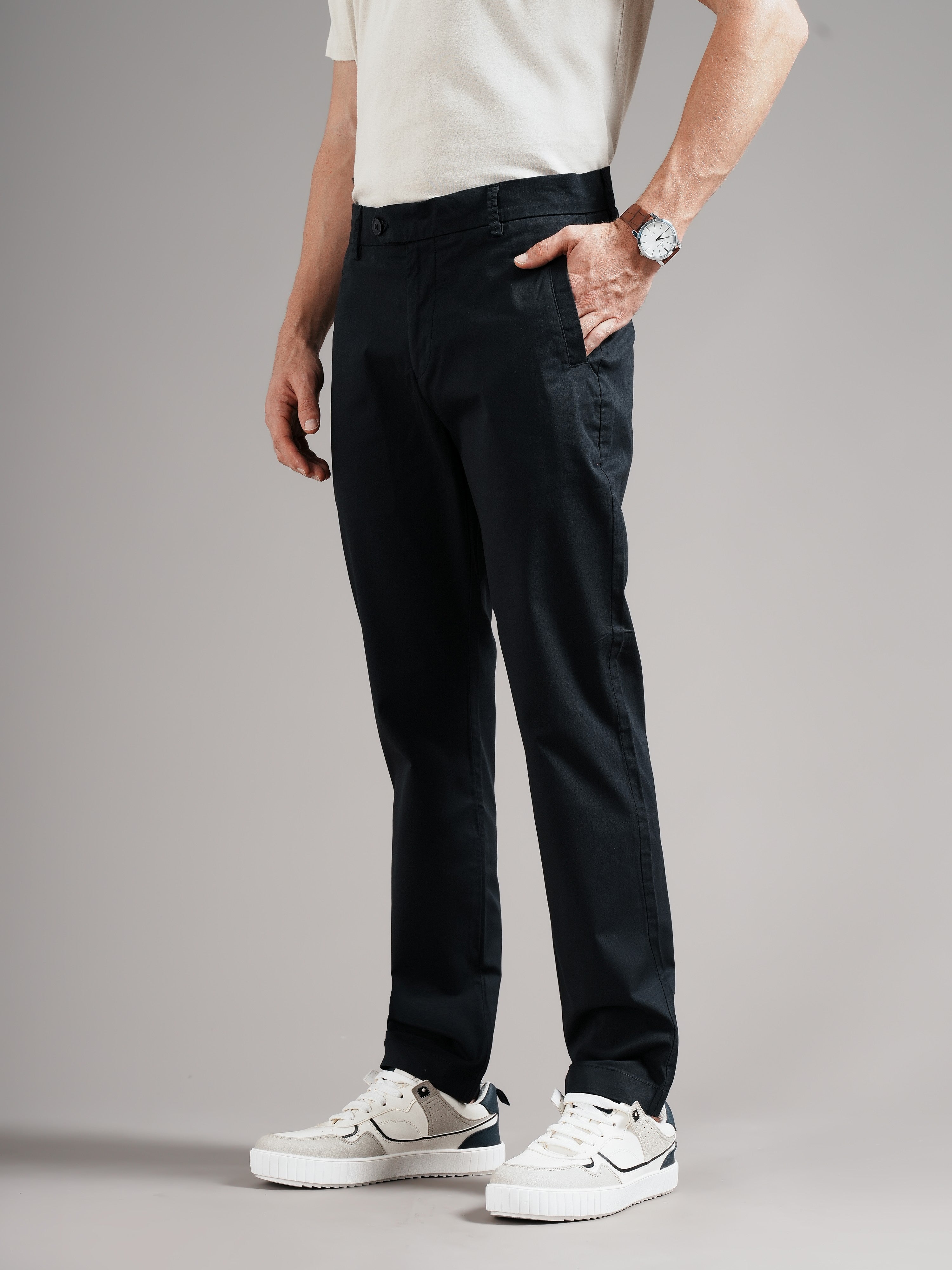 Men Grey Tailored Fit Trousers