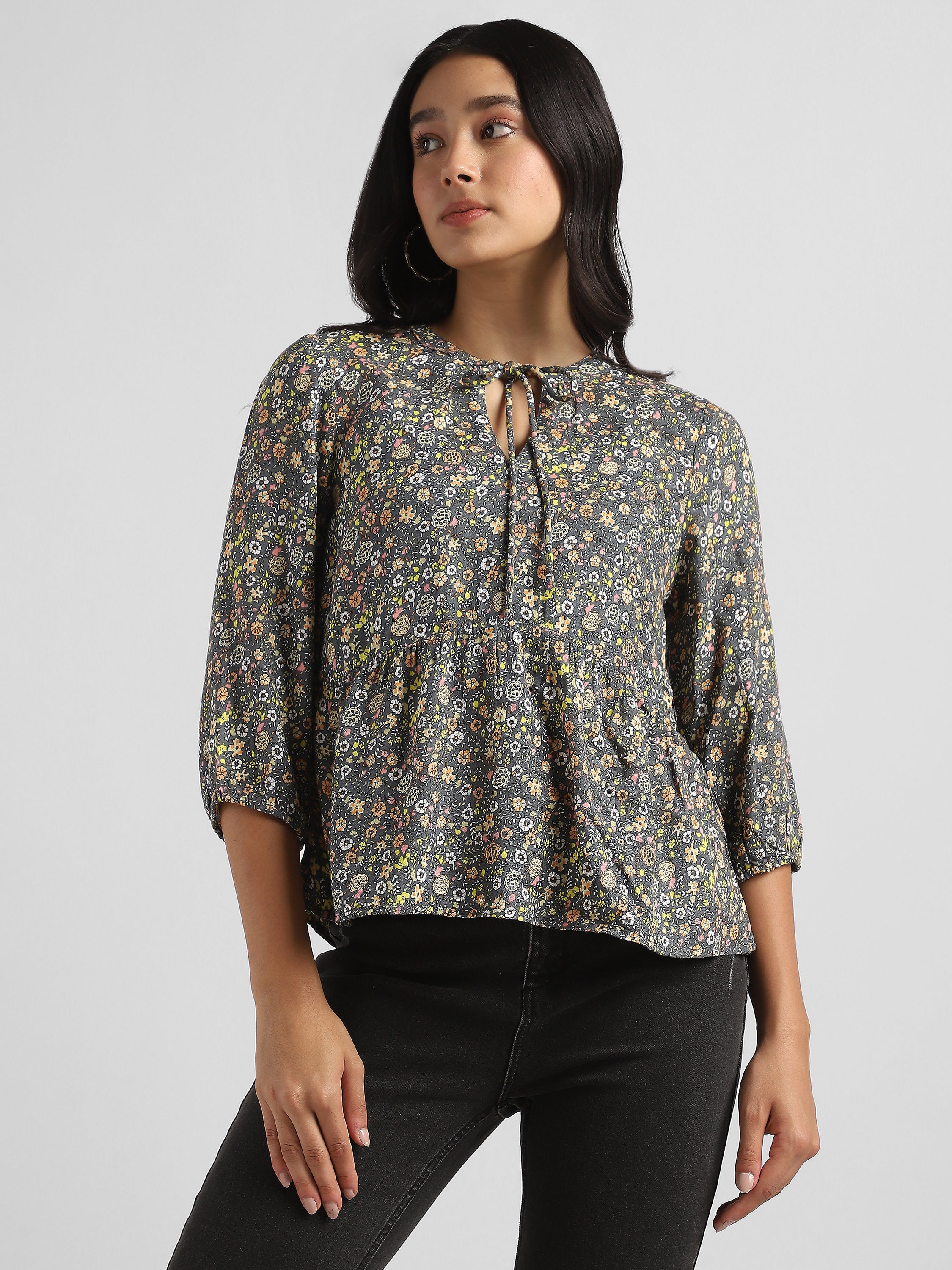 Women Grey Floral Printed Top