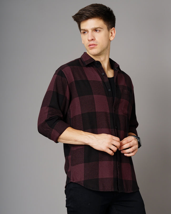 Men Purple Cotton Slim Shirt